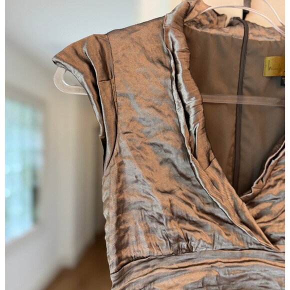 Nicole Miller Metallic Ruched Sheath Dress Petite 10P Silver Cocktail - Picture 2 of 10